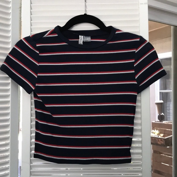 Striped Fitted Ribbed Crop Top Shirt - Picture 2 of 5